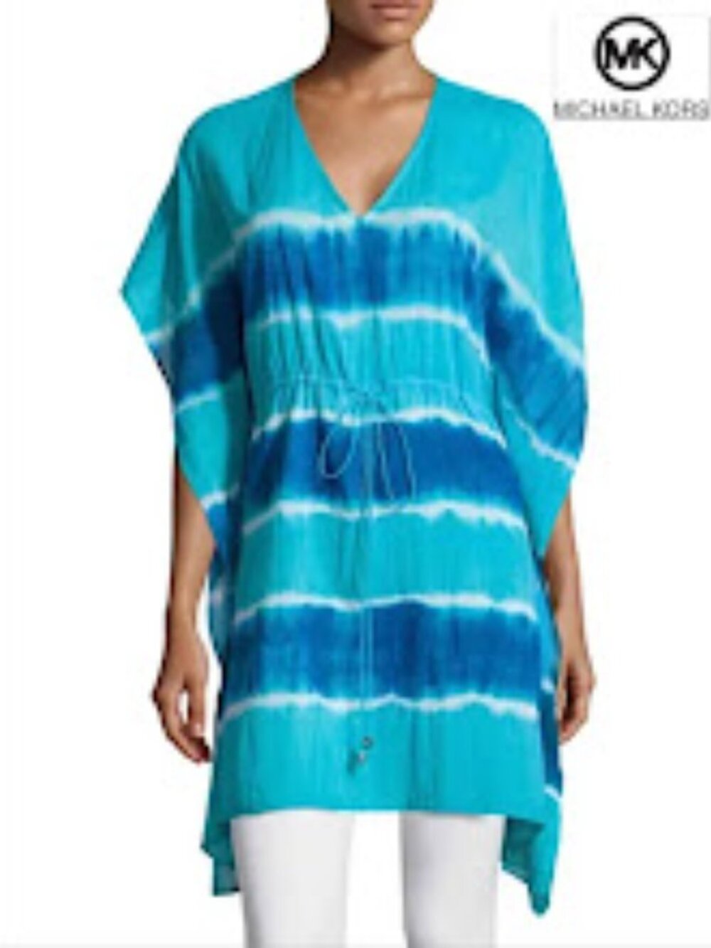 Nwt Michael Kors Women's Blue Tie-Dye Kimono Sleeve Swim Cover-Up/Tunic Small